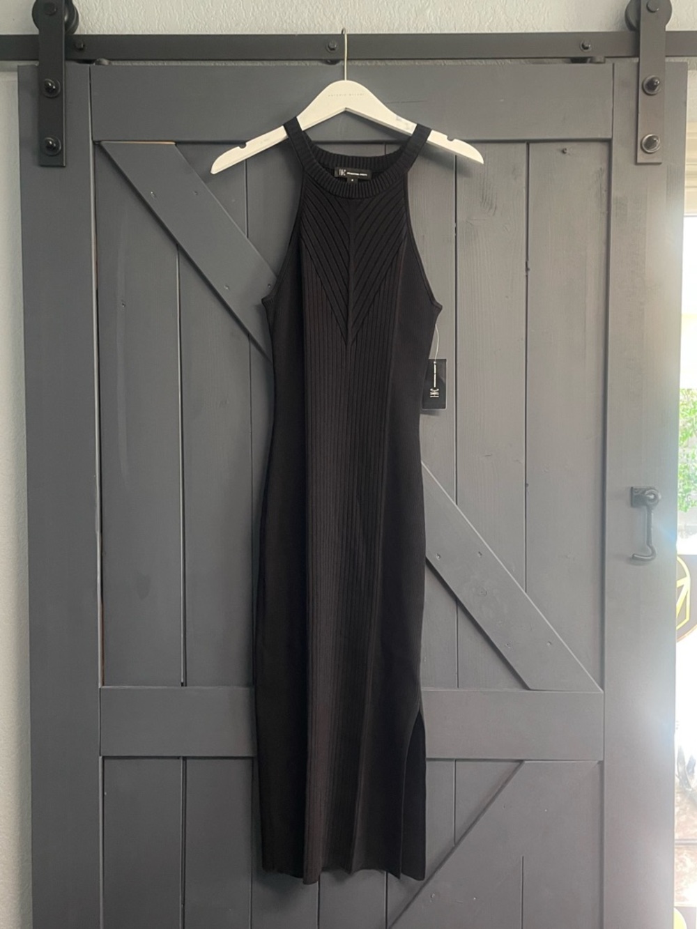 INC International Concepts Black Ribbed Halter Midi Dress